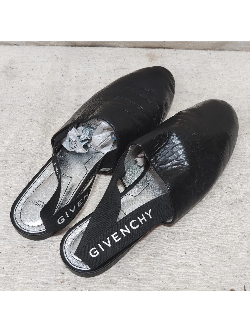 Givenchy Black Leather Logo Slingback Mules